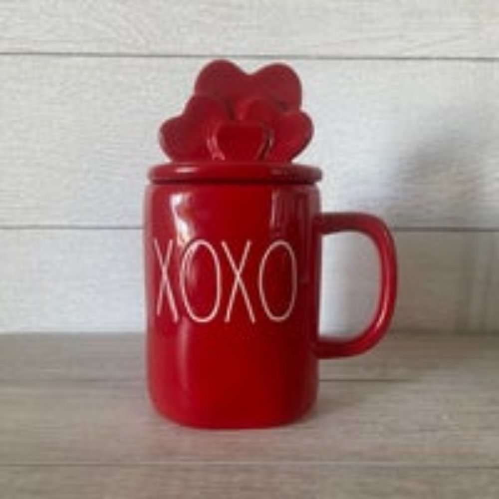 Rae Dunn XOXO Red Mug with Heart Topper Artisan Collection